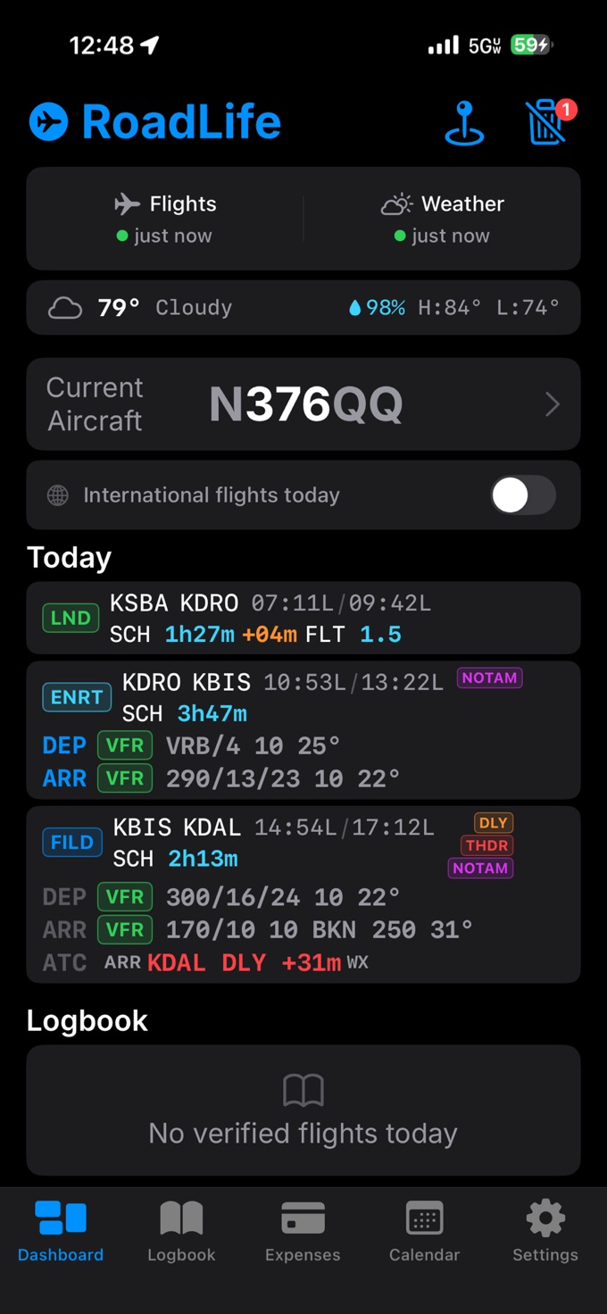 RoadLife dashboard