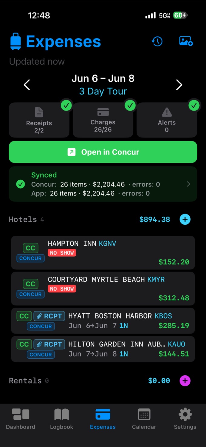 Concur synced expenses