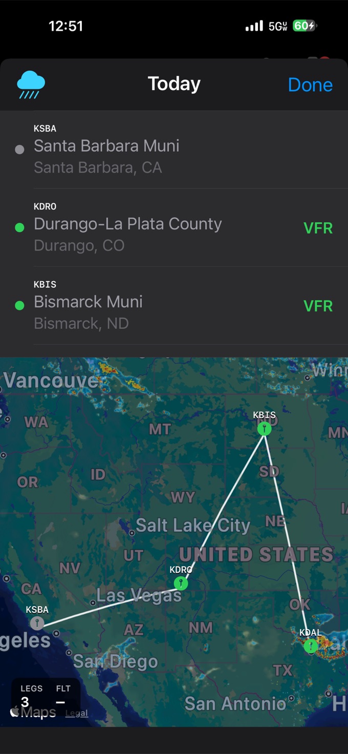 Today's flights map
