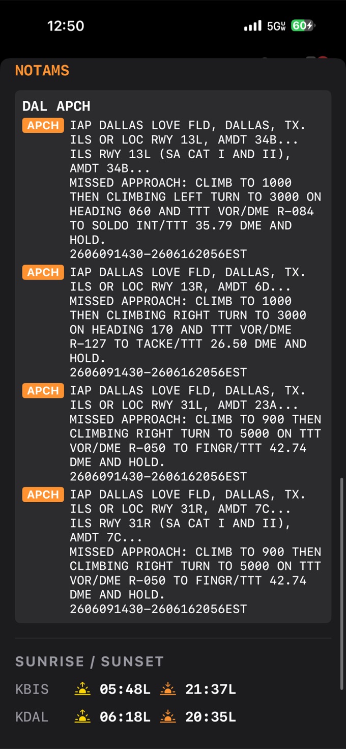 NOTAMs and sunrise sunset